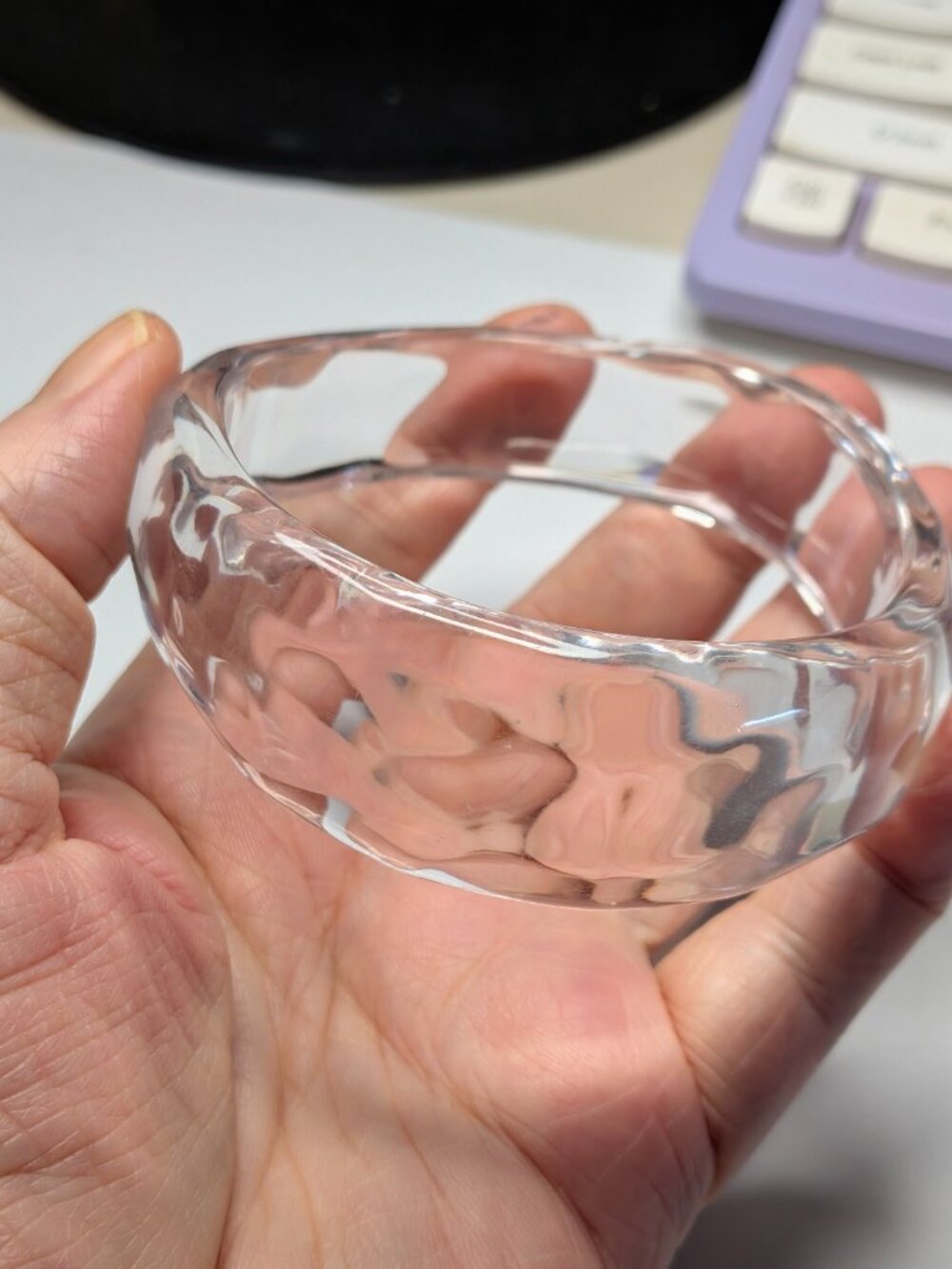 Clear Lucite Ice Wave Bangle – Vintage Sculpted Bracelet 2.5"